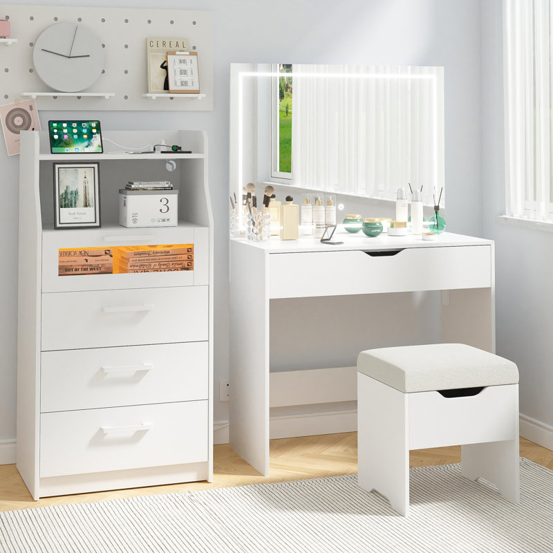 Ebern Designs 2 Pieces White Bedroom Set Makeup Vanity Table And Dresser Set Vanity Desk Dresser Combo Wayfair